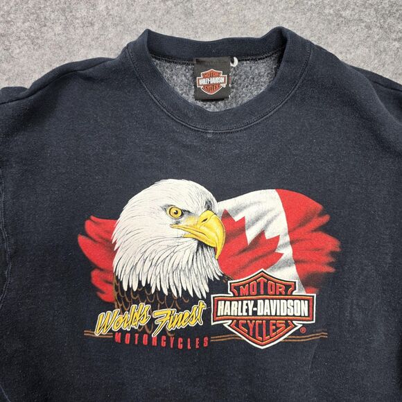 Harley-Davidson Sweatshirt Mens Large Black Crewneck Bald Eagle Canada Graphic - Picture 2 of 9